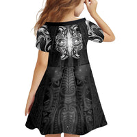 New Zealand Matariki Family Matching Off Shoulder Short Dress and Hawaiian Shirt Maori Moko Black Galaxy