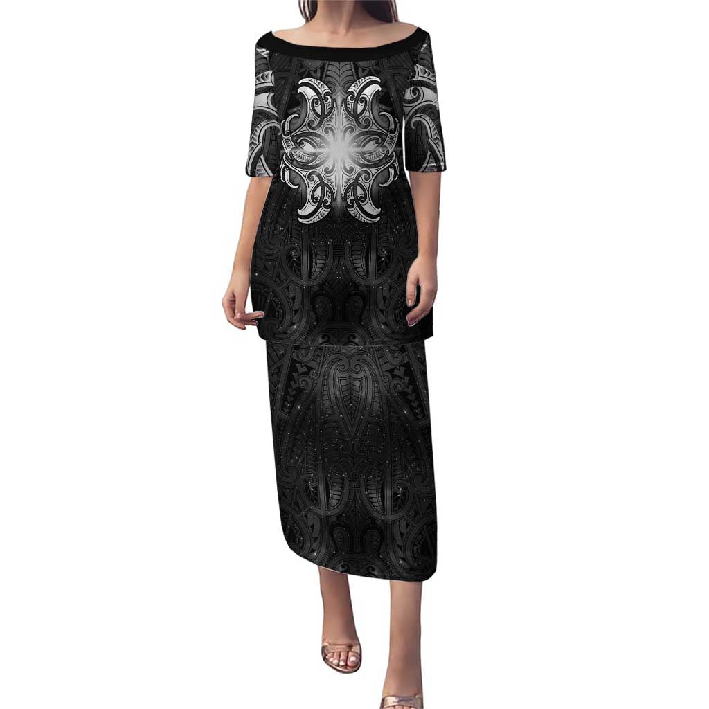 New Zealand Matariki Family Matching Puletasi and Hawaiian Shirt Maori Moko Black Galaxy
