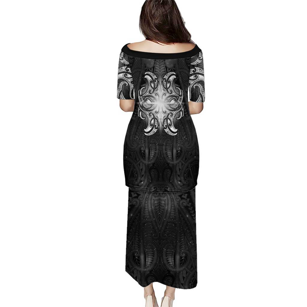 New Zealand Matariki Family Matching Puletasi and Hawaiian Shirt Maori Moko Black Galaxy