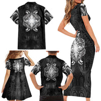 New Zealand Matariki Family Matching Short Sleeve Bodycon Dress and Hawaiian Shirt Maori Moko Black Galaxy