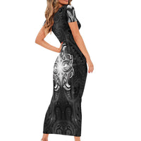 New Zealand Matariki Family Matching Short Sleeve Bodycon Dress and Hawaiian Shirt Maori Moko Black Galaxy