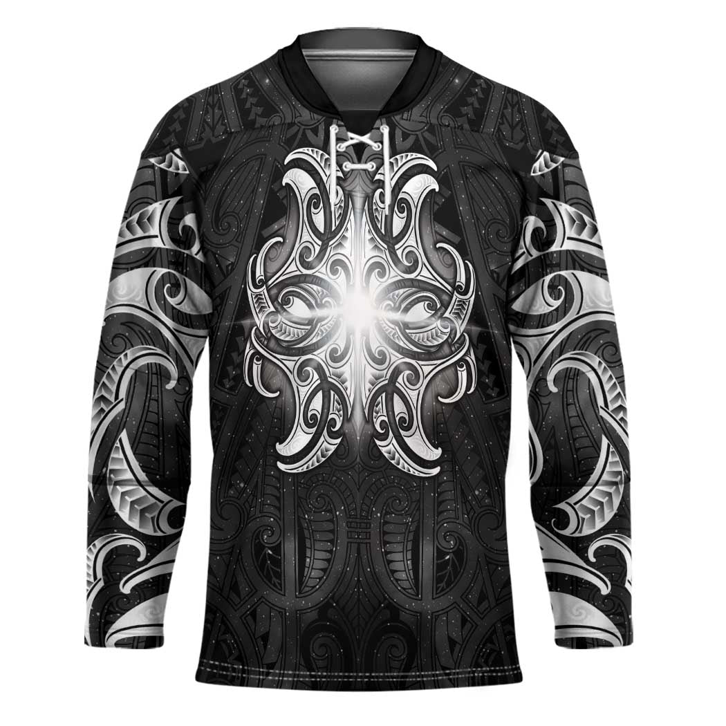 New Zealand Matariki Hockey Jersey Maori Moko Black Galaxy LT05 Unisex Black - Polynesian Pride