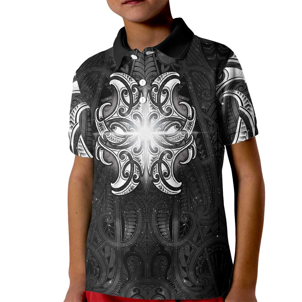 New Zealand Matariki Kid Polo Shirt Maori Moko Black Galaxy
