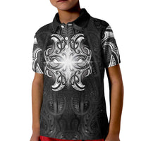 New Zealand Matariki Kid Polo Shirt Maori Moko Black Galaxy