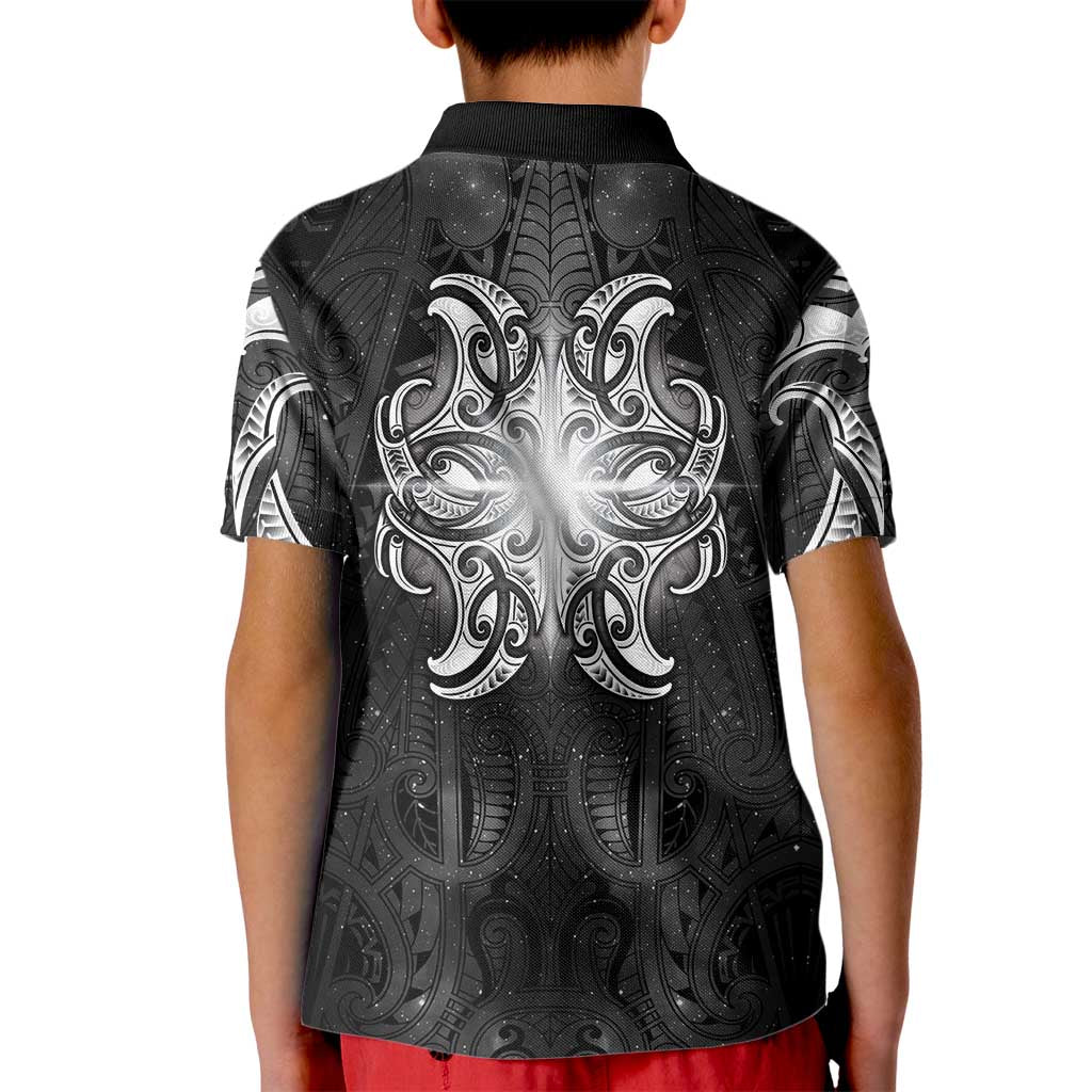 New Zealand Matariki Kid Polo Shirt Maori Moko Black Galaxy