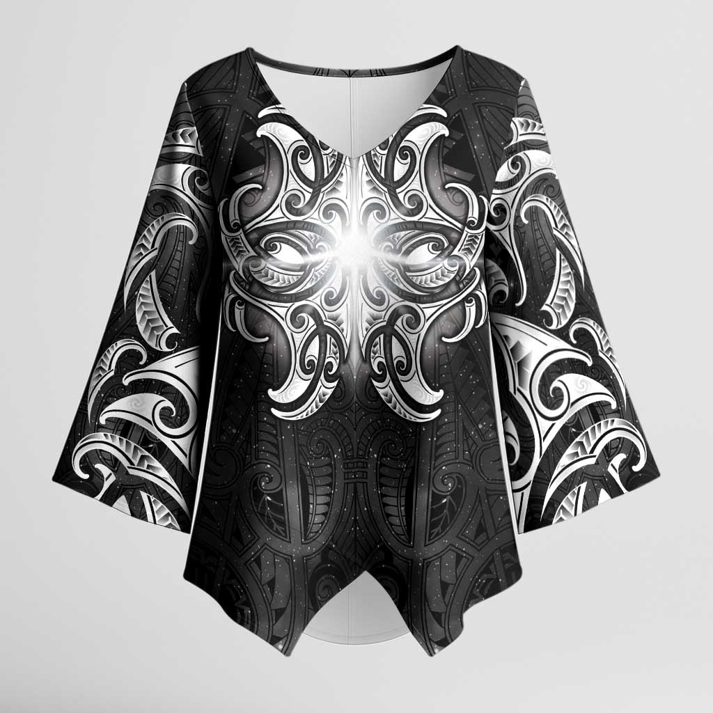 New Zealand Matariki Kimono Sleeve Blouse Maori Moko Black Galaxy