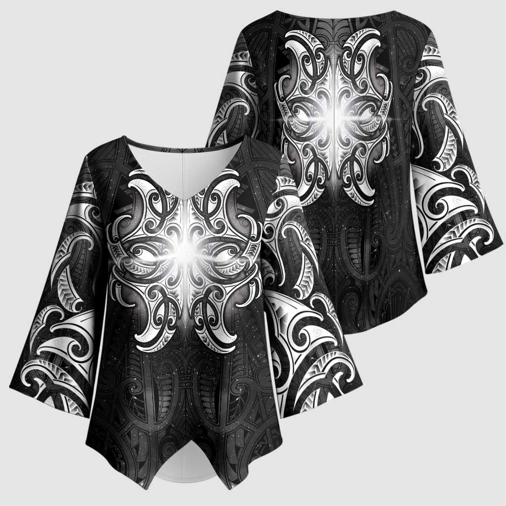 New Zealand Matariki Kimono Sleeve Blouse Maori Moko Black Galaxy