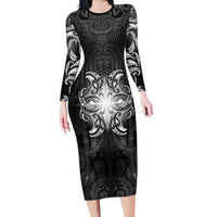 New Zealand Matariki Long Sleeve Bodycon Dress Maori Moko Black Galaxy
