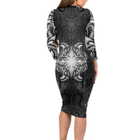 New Zealand Matariki Long Sleeve Bodycon Dress Maori Moko Black Galaxy