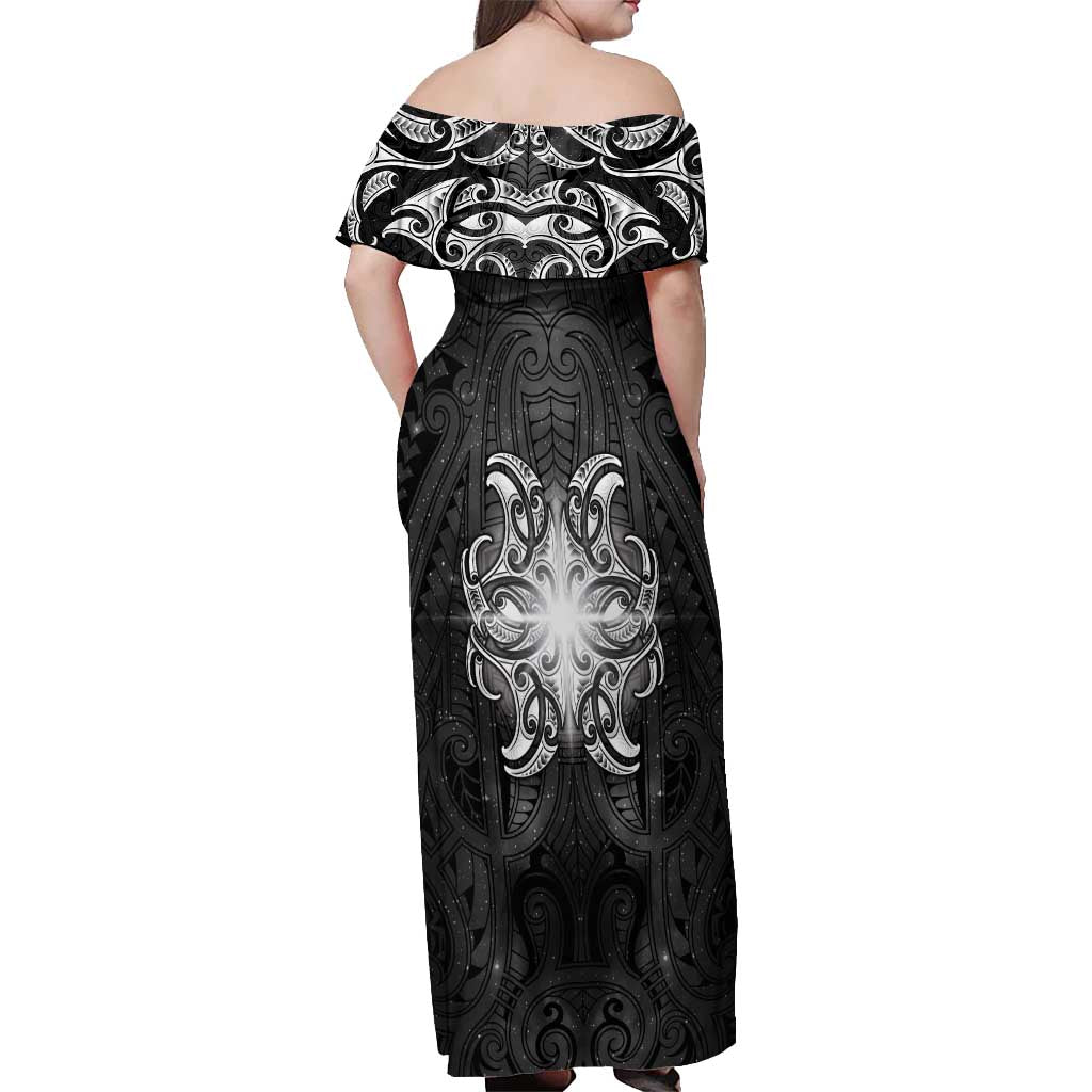 New Zealand Matariki Off Shoulder Maxi Dress Maori Moko Black Galaxy