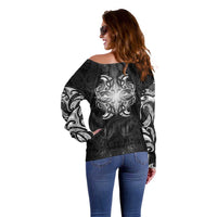 New Zealand Matariki Off Shoulder Sweater Maori Moko Black Galaxy LT05 - Polynesian Pride
