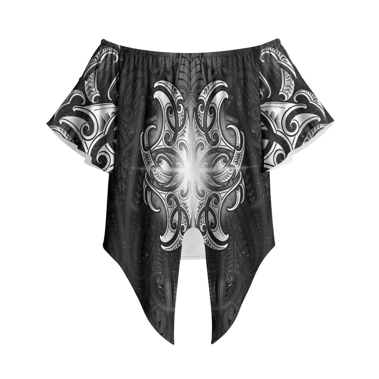 New Zealand Matariki Off Shoulder Wrap Waist Top Maori Moko Black Galaxy LT05 Black - Polynesian Pride