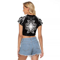 New Zealand Matariki Raglan Cropped T Shirt Maori Moko Black Galaxy