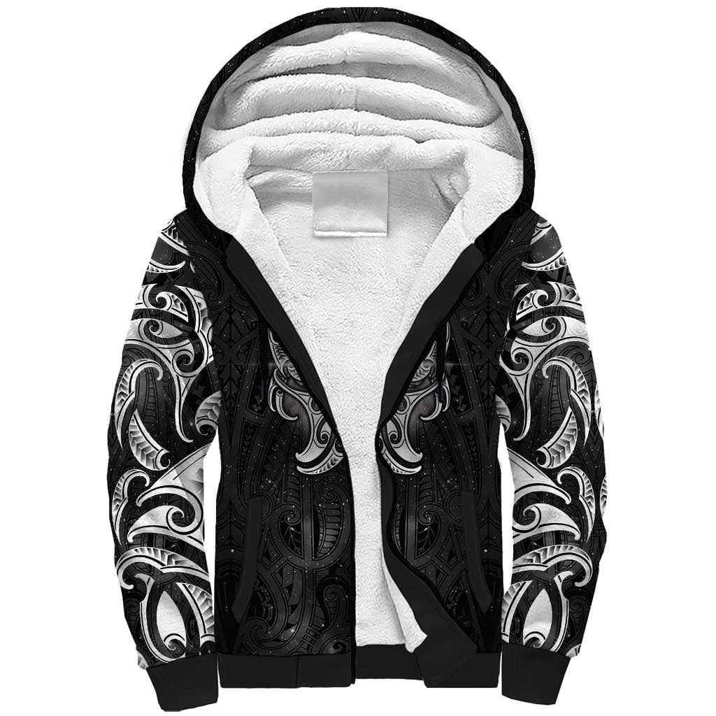 New Zealand Matariki Sherpa Hoodie Maori Moko Black Galaxy