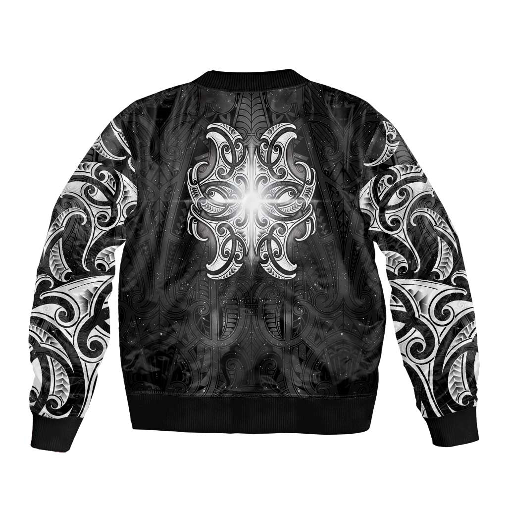 New Zealand Matariki Sleeve Zip Bomber Jacket Maori Moko Black Galaxy