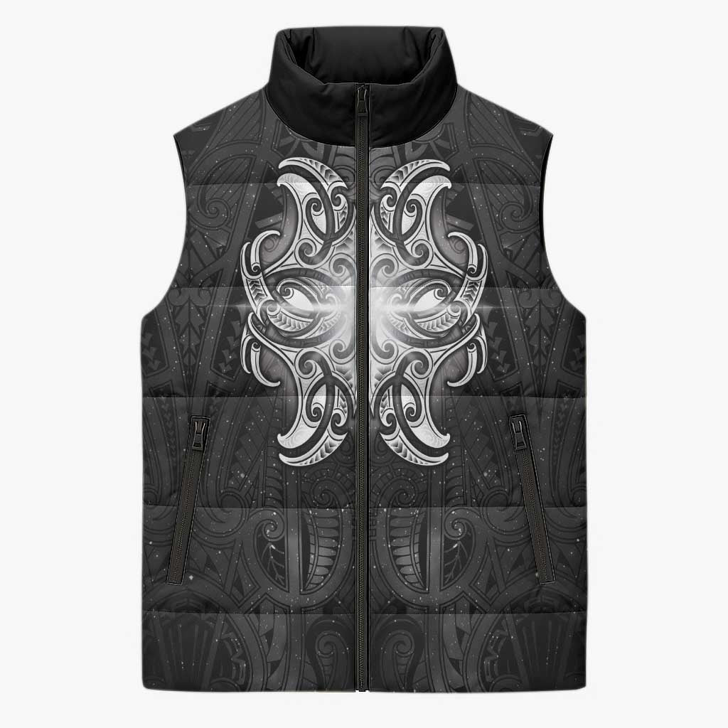 New Zealand Matariki Sleeveless Puffer Jacket Maori Moko Black Galaxy
