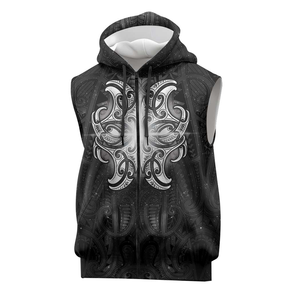 New Zealand Matariki Sleeveless Zip Hoodie Maori Moko Black Galaxy LT05 Black - Polynesian Pride