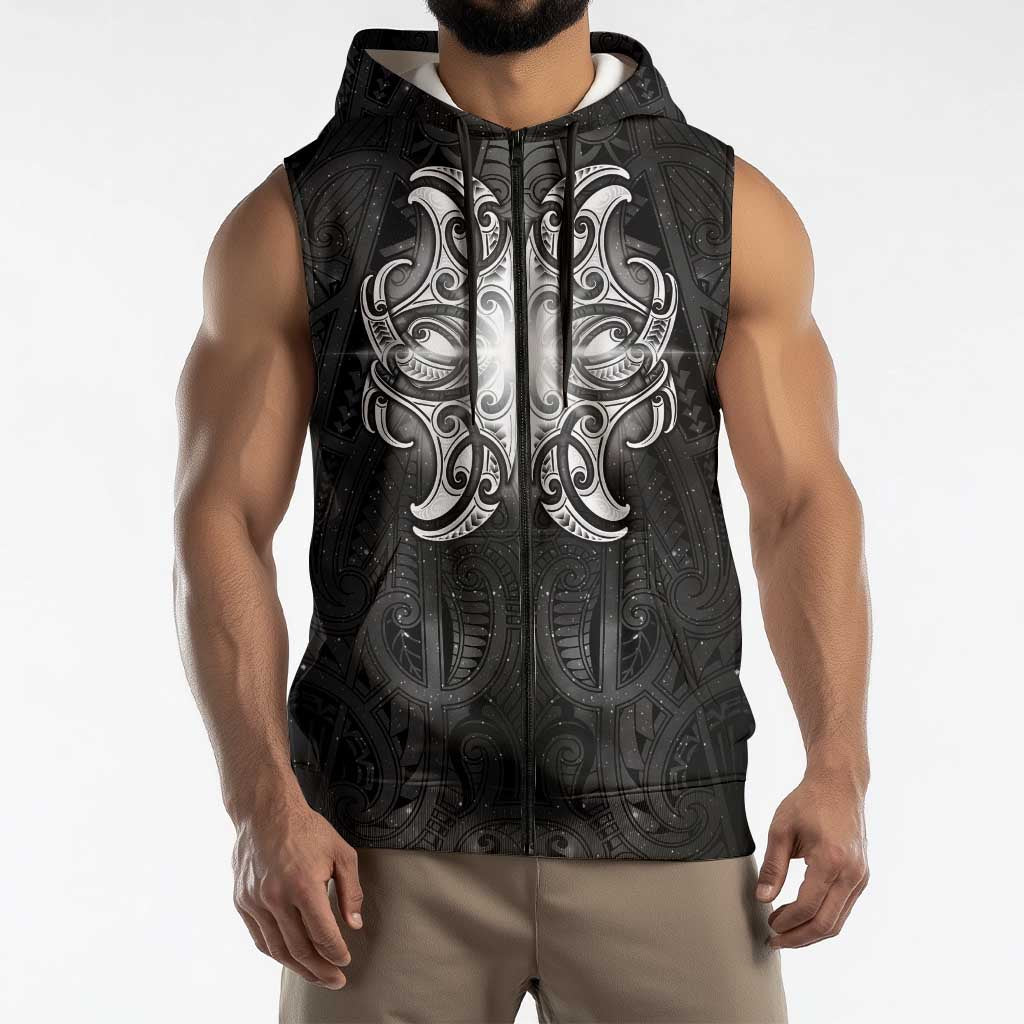 New Zealand Matariki Sleeveless Zip Hoodie Maori Moko Black Galaxy LT05 - Polynesian Pride