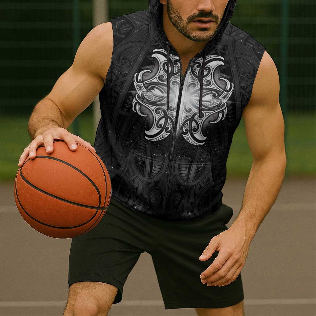 New Zealand Matariki Sleeveless Zip Hoodie Maori Moko Black Galaxy LT05 - Polynesian Pride