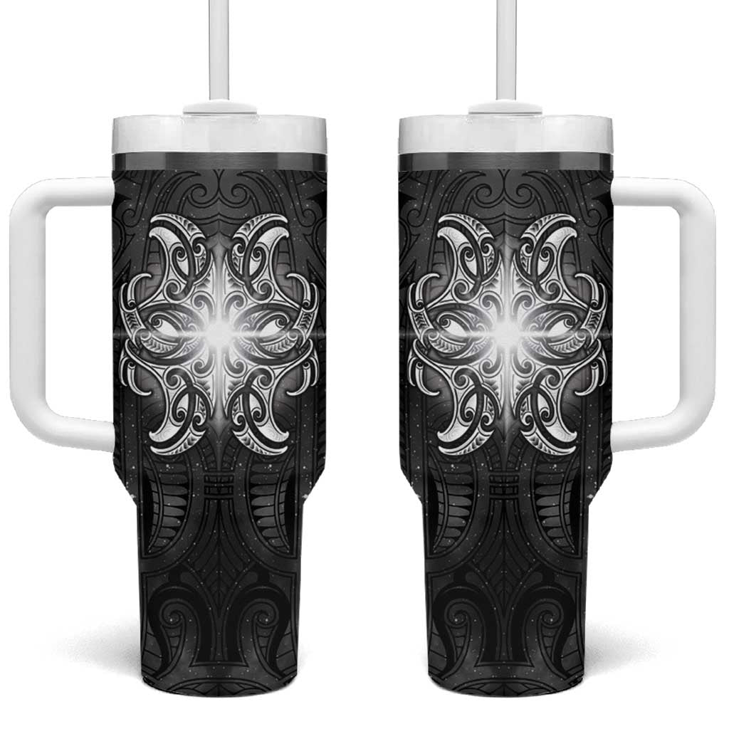 New Zealand Matariki Tumbler With Handle Maori Moko Black Galaxy LT05 One Size: 40 oz Black - Polynesian Pride