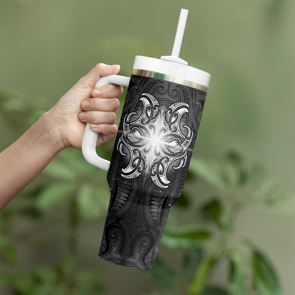 New Zealand Matariki Tumbler With Handle Maori Moko Black Galaxy LT05 - Polynesian Pride