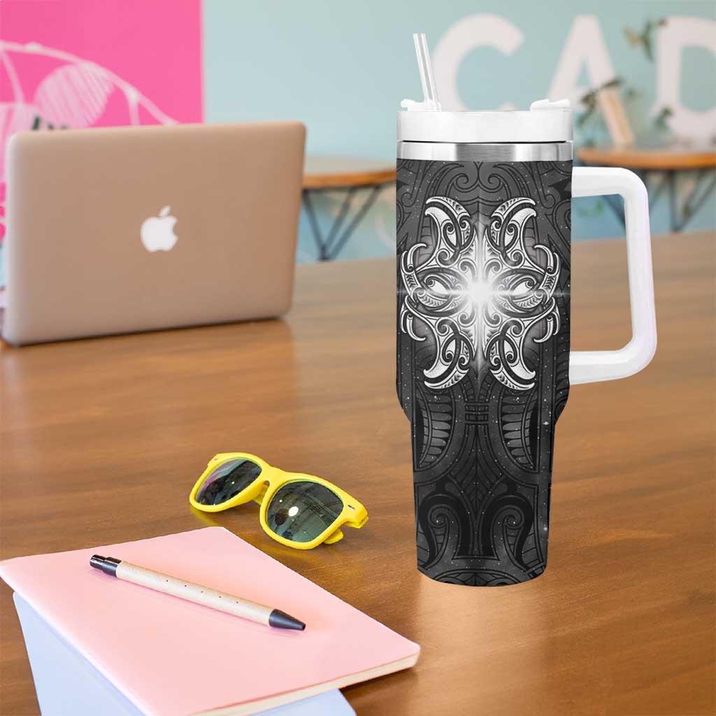 New Zealand Matariki Tumbler With Handle Maori Moko Black Galaxy LT05 - Polynesian Pride