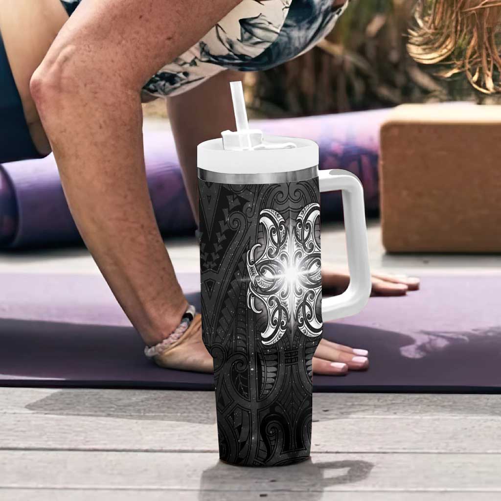 New Zealand Matariki Tumbler With Handle Maori Moko Black Galaxy LT05 - Polynesian Pride