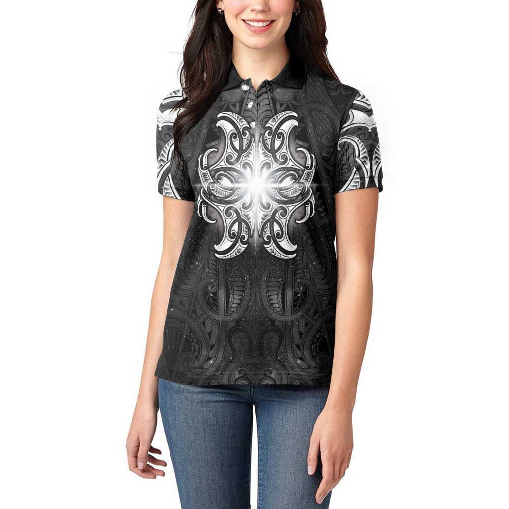 New Zealand Matariki Women Polo Shirt Maori Moko Black Galaxy