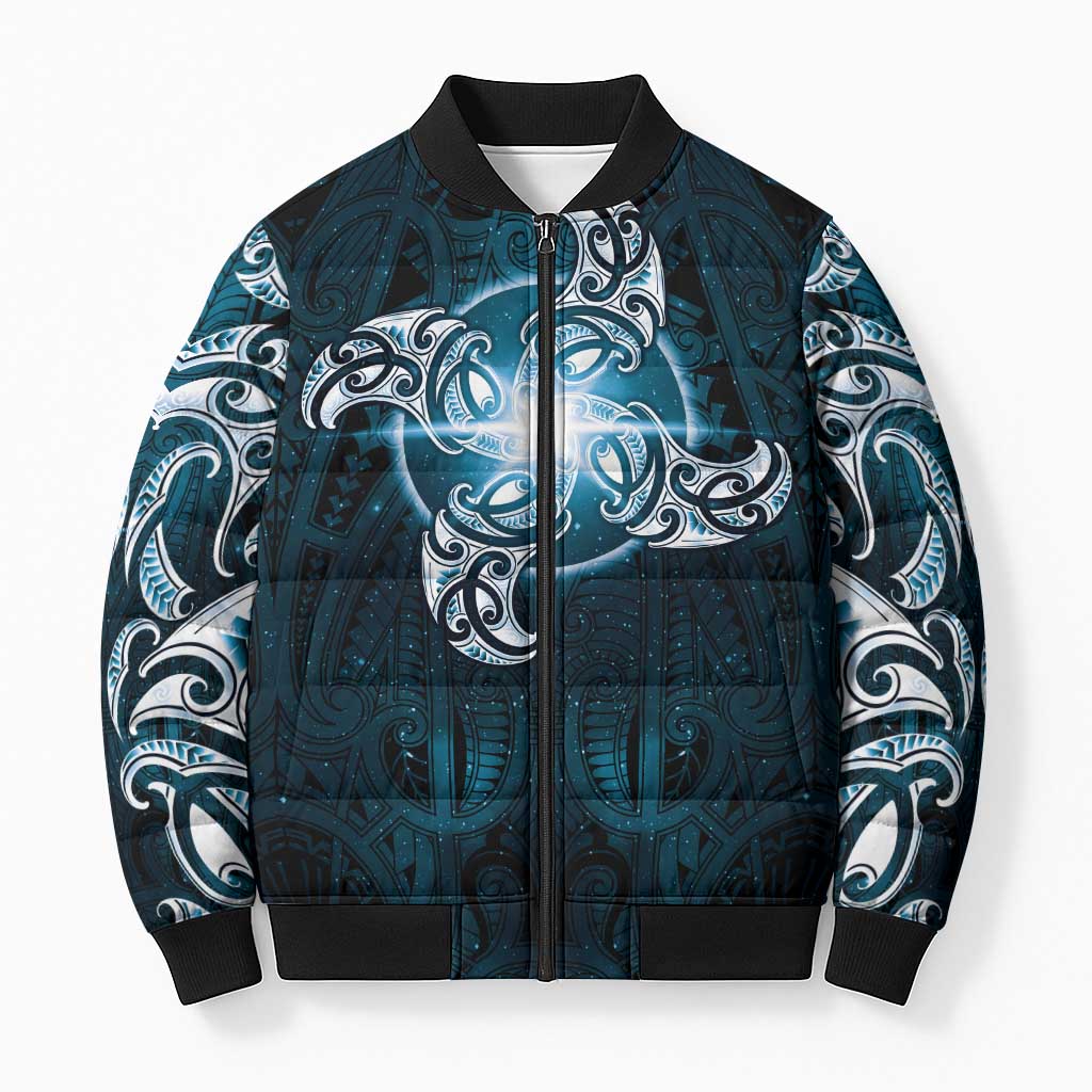 New Zealand Matariki Waita Bomber Puffer Jacket Maori Moko Dark Blue Galaxy LT05 Unisex Blue - Polynesian Pride