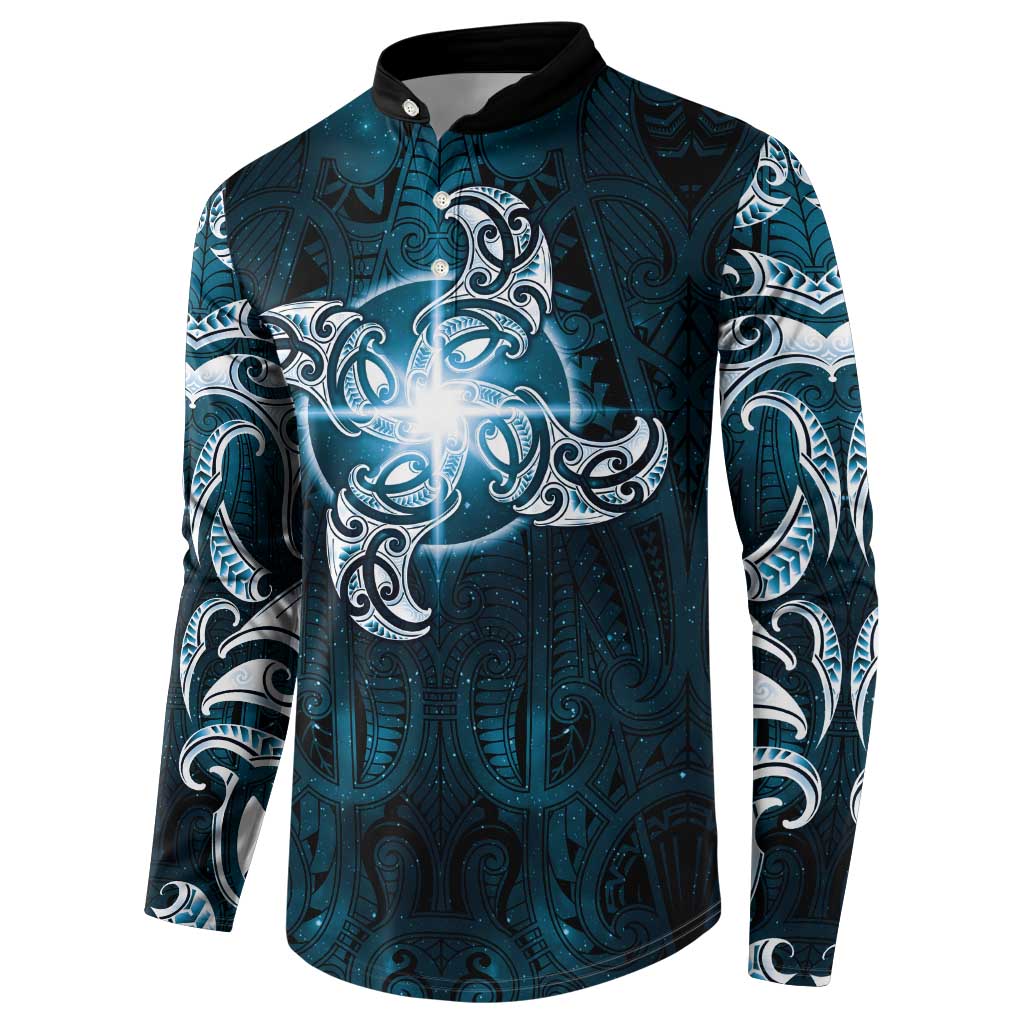 New Zealand Matariki Waita Button Sweatshirt Maori Moko Dark Blue Galaxy