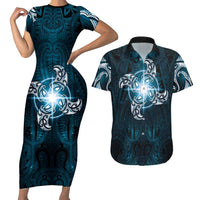 New Zealand Matariki Waita Couples Matching Short Sleeve Bodycon Dress and Hawaiian Shirt Maori Moko Dark Blue Galaxy