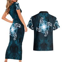 New Zealand Matariki Waita Couples Matching Short Sleeve Bodycon Dress and Hawaiian Shirt Maori Moko Dark Blue Galaxy
