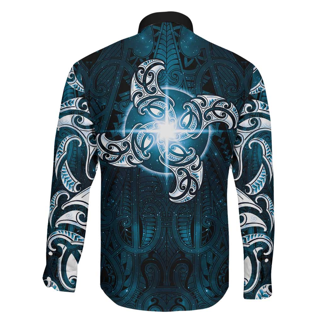 New Zealand Matariki Waita Family Matching Long Sleeve Bodycon Dress and Hawaiian Shirt Maori Moko Dark Blue Galaxy