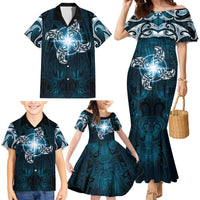 New Zealand Matariki Waita Family Matching Mermaid Dress and Hawaiian Shirt Maori Moko Dark Blue Galaxy LT05 - Polynesian Pride