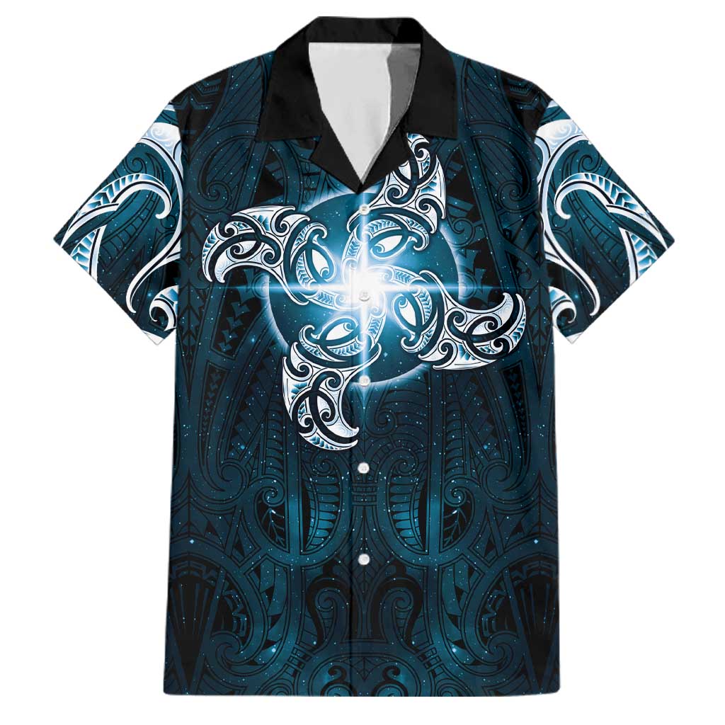 New Zealand Matariki Waita Family Matching Mermaid Dress and Hawaiian Shirt Maori Moko Dark Blue Galaxy LT05 Dad's Shirt - Short Sleeve Blue - Polynesian Pride