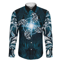 New Zealand Matariki Waita Family Matching Mermaid Dress and Hawaiian Shirt Maori Moko Dark Blue Galaxy LT05 Dad's Shirt - Long Sleeve Blue - Polynesian Pride