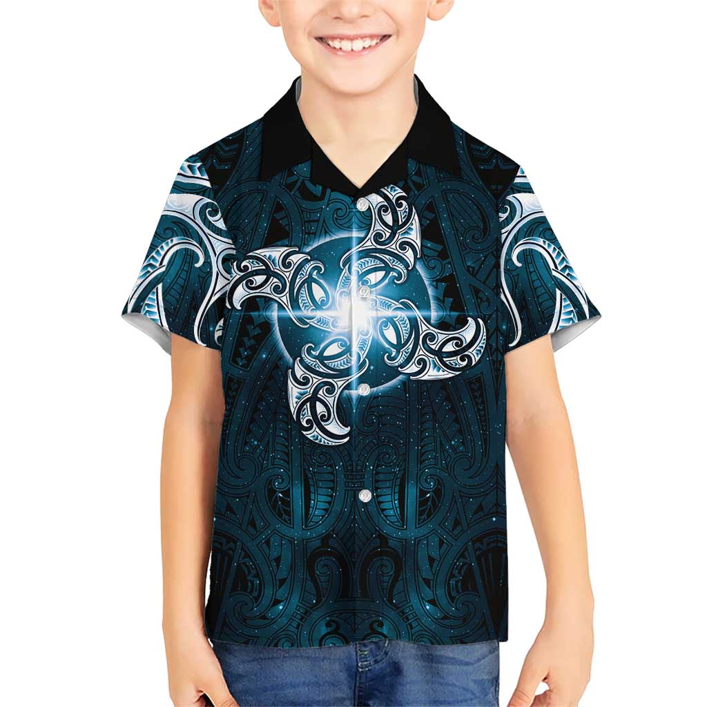 New Zealand Matariki Waita Family Matching Mermaid Dress and Hawaiian Shirt Maori Moko Dark Blue Galaxy LT05 Son's Shirt Blue - Polynesian Pride