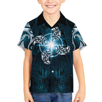 New Zealand Matariki Waita Family Matching Mermaid Dress and Hawaiian Shirt Maori Moko Dark Blue Galaxy LT05 Son's Shirt Blue - Polynesian Pride