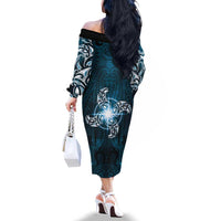 New Zealand Matariki Waita Family Matching Off The Shoulder Long Sleeve Dress and Hawaiian Shirt Maori Moko Dark Blue Galaxy