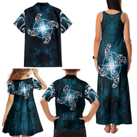 New Zealand Matariki Waita Family Matching Tank Maxi Dress and Hawaiian Shirt Maori Moko Dark Blue Galaxy