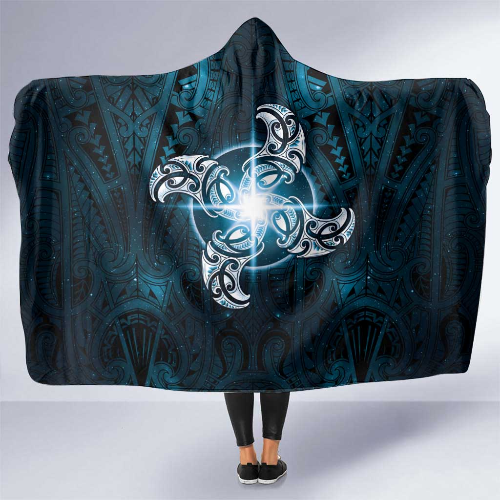 New Zealand Matariki Waita Hooded Blanket Maori Moko Dark Blue Galaxy