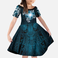 New Zealand Matariki Waita Kid Short Sleeve Dress Maori Moko Dark Blue Galaxy LT05 KID Blue - Polynesian Pride