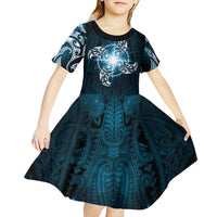 New Zealand Matariki Waita Kid Short Sleeve Dress Maori Moko Dark Blue Galaxy LT05 - Polynesian Pride