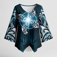 New Zealand Matariki Waita Kimono Sleeve Blouse Maori Moko Dark Blue Galaxy LT05 Female Blue - Polynesian Pride