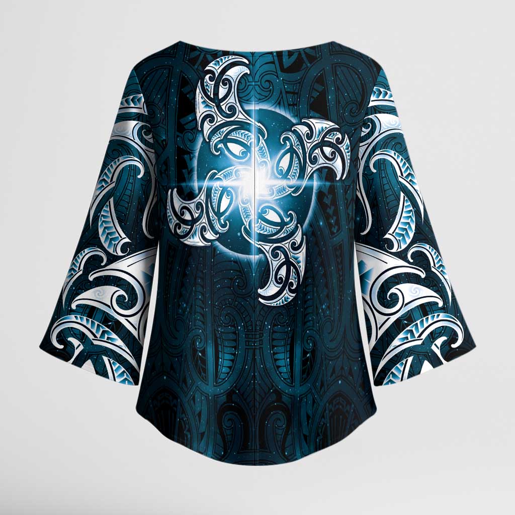 New Zealand Matariki Waita Kimono Sleeve Blouse Maori Moko Dark Blue Galaxy LT05 - Polynesian Pride