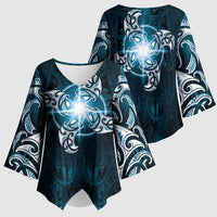 New Zealand Matariki Waita Kimono Sleeve Blouse Maori Moko Dark Blue Galaxy LT05 - Polynesian Pride