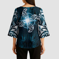 New Zealand Matariki Waita Kimono Sleeve Blouse Maori Moko Dark Blue Galaxy LT05 - Polynesian Pride
