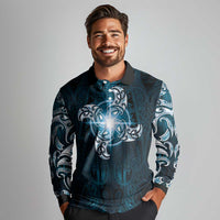 New Zealand Matariki Waita Long Sleeve Polo Shirt Maori Moko Dark Blue Galaxy LT05 - Polynesian Pride
