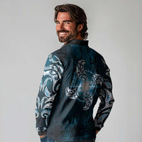 New Zealand Matariki Waita Long Sleeve Polo Shirt Maori Moko Dark Blue Galaxy LT05 - Polynesian Pride