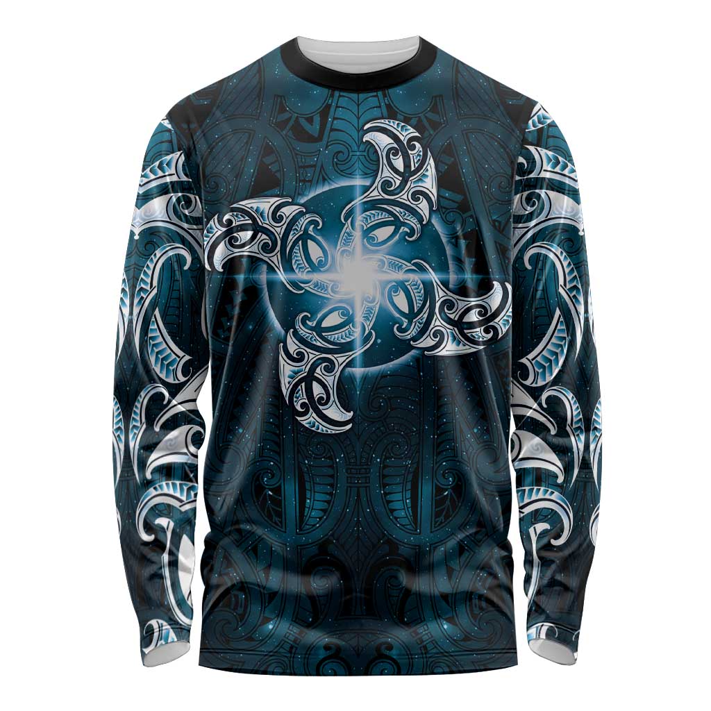 New Zealand Matariki Waita Long Sleeve Shirt Maori Moko Dark Blue Galaxy